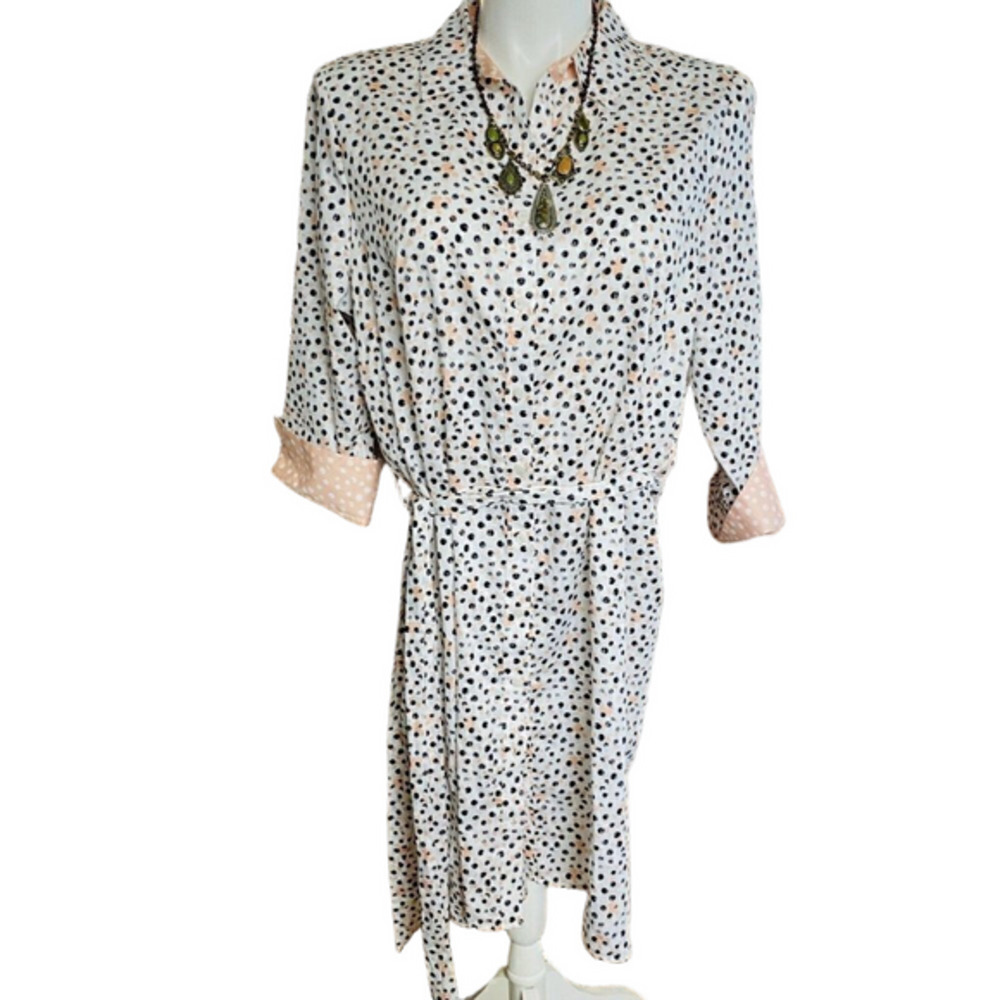 FOXCROFT Wrinkle Free 16W Polka Dot Shirt Dress Cuffed Sleeve
